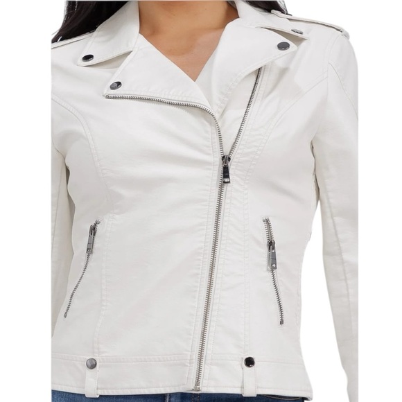 B. COATure Vegan Leather Moto Jacket Ruched Sides - Picture 1 of 3